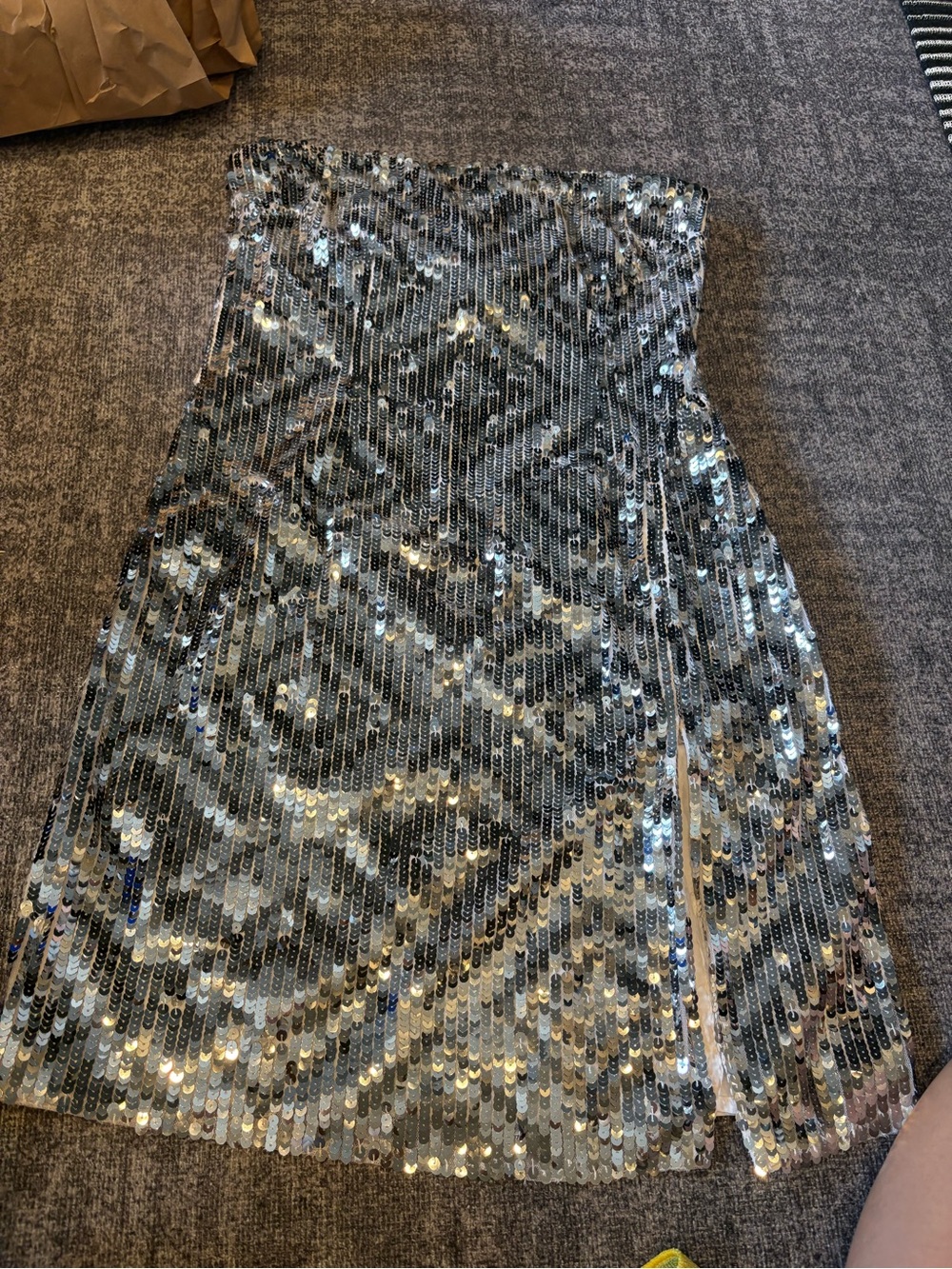 Ramy Brook Silver Sequin Strapless Dress